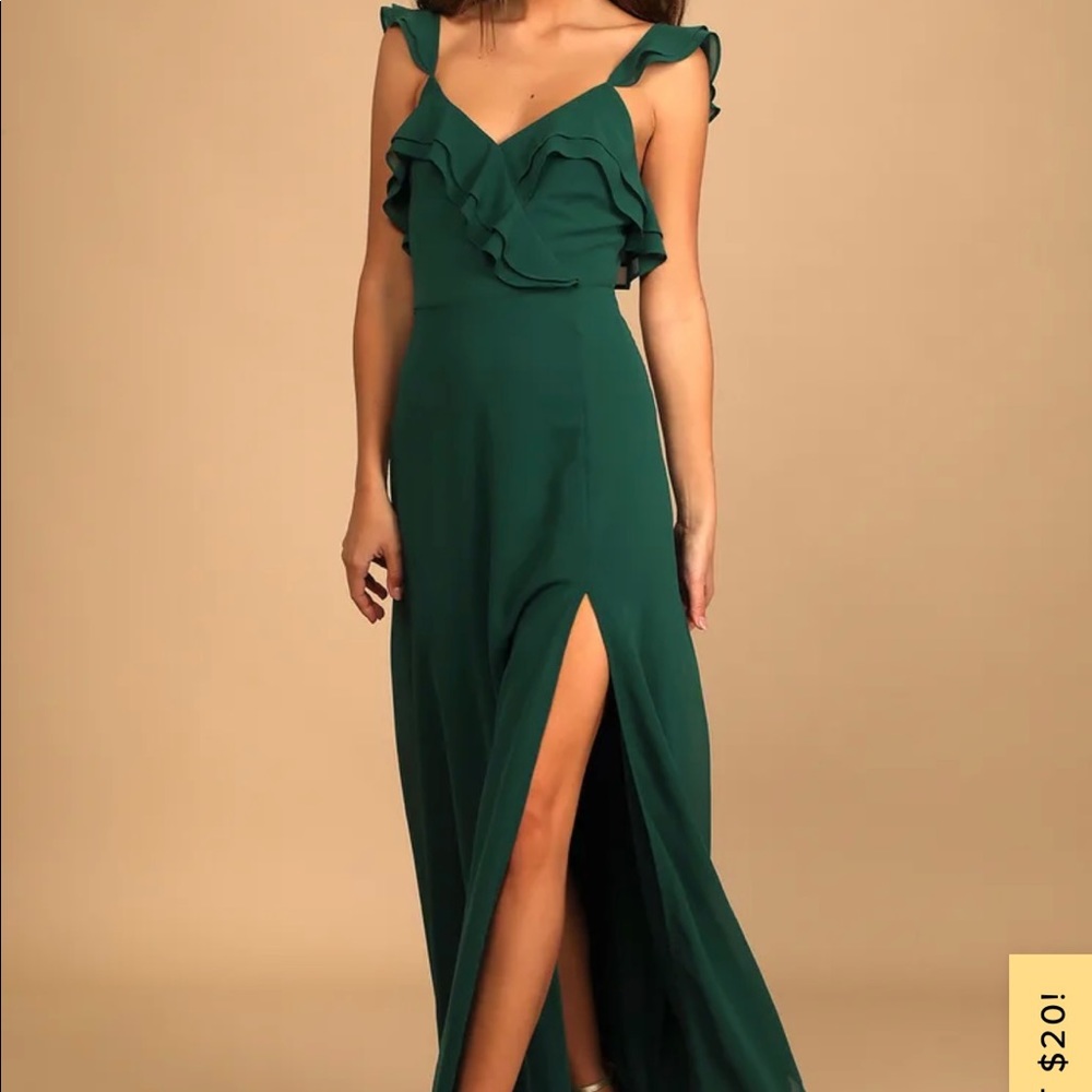 Adoring Glances Emerald Green Ruffled Maxi Dress